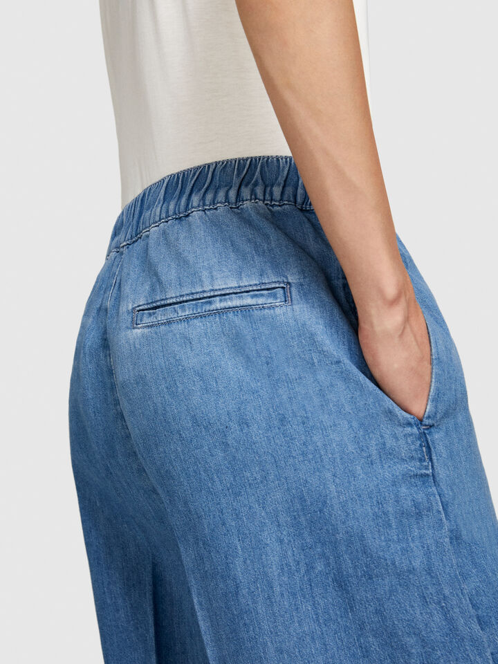 Palazzo trousers in chambray - women's palazzo jeans - Blue | Sisley image number 5